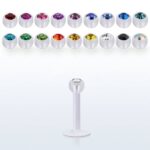 Labret acrilic flexibil - cu piatra alba - 6mm